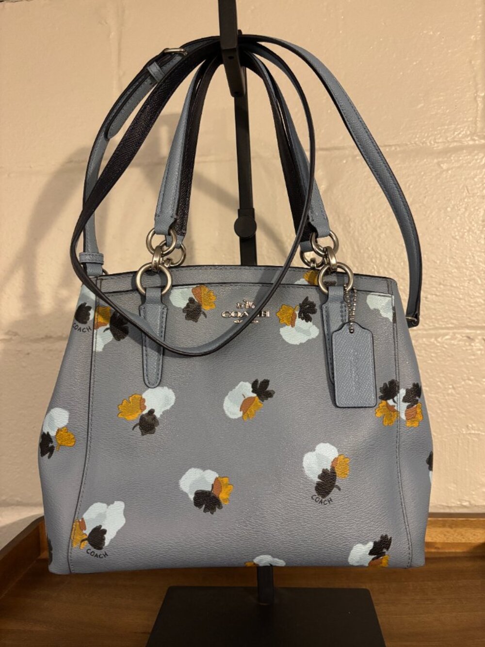 Coach Minetta Light Blue Navy Blue Floral 2 Way Leather Satchel Crossbody - Picture 4 of 11